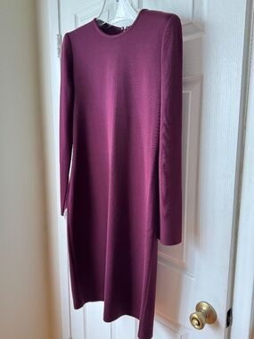 St John Wine Wool Knit Crew Neck Long Sleeve Dress Size 4